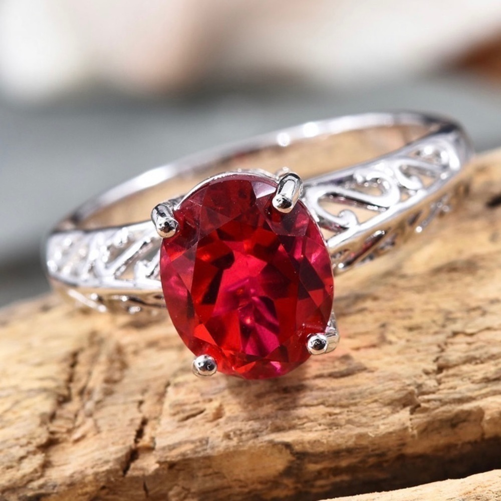 Genuine Rubelite Quartz Ring in Platinum Bond Brass